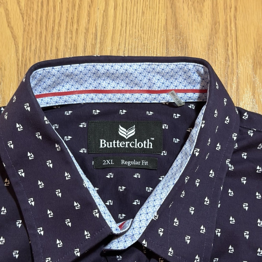 Buttercloth 2XL Regural Fit Purple/blue Button Up Shirt Geometric Flip Cuff NEW - Picture 6 of 10